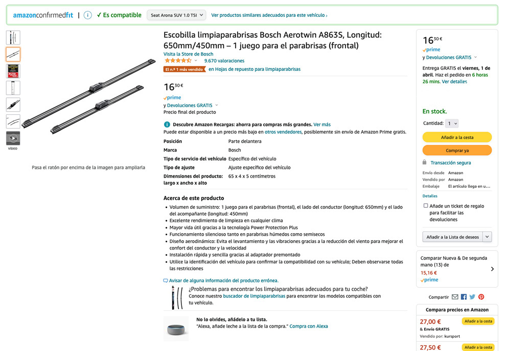 Cambiar limpias Seat Arona Amazon Motor16