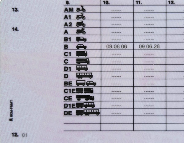 Reverso carné de conducir