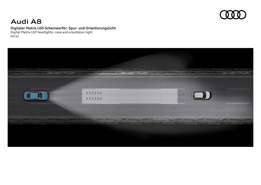 Detalle faros Matrix LED digital. Orientación en autopista.