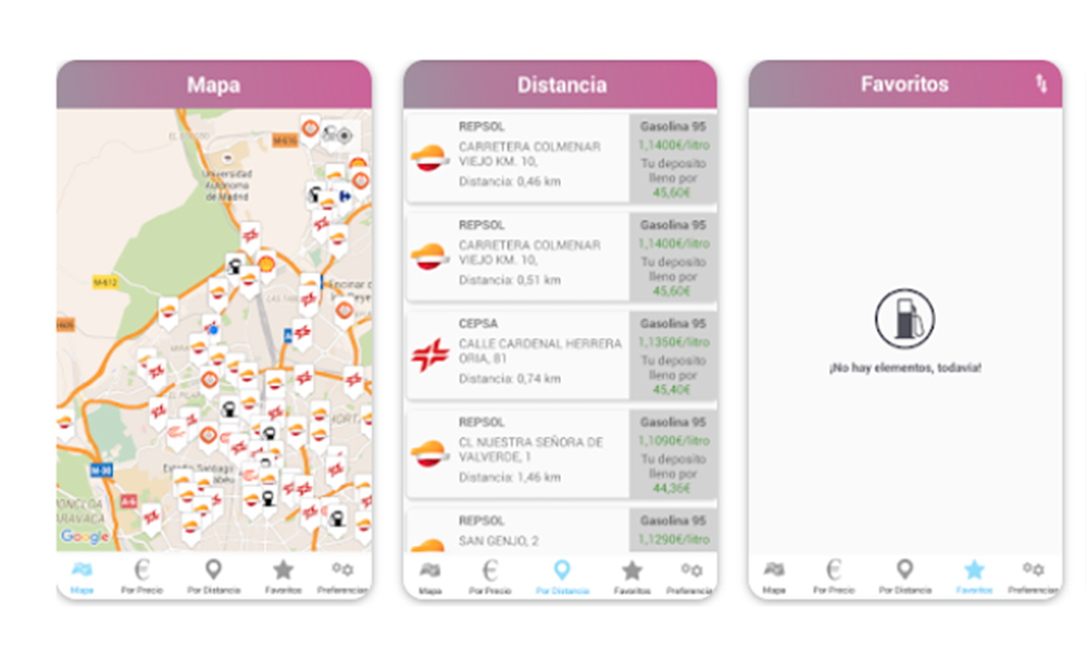App GasofApp-Gasolineras. Los precios de la gasolina se pueden añadir a favoritos.