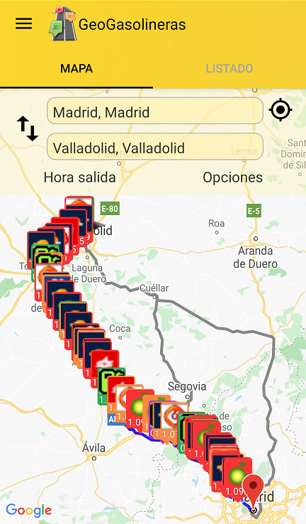 App GeoGasolineras, el portal del  Ministerio para la Transición Ecológica para comparar precios de la gasolina.