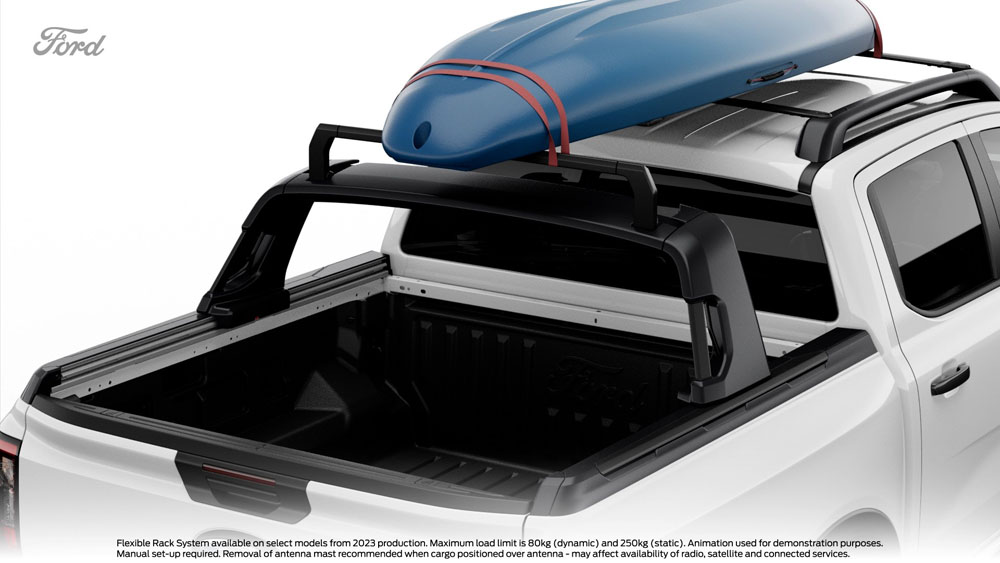 Ford Ranger Flexible Rack System. Imagen detalle canoa.