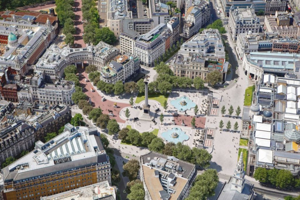 Trafalgar Square, en Londres, sin coches.