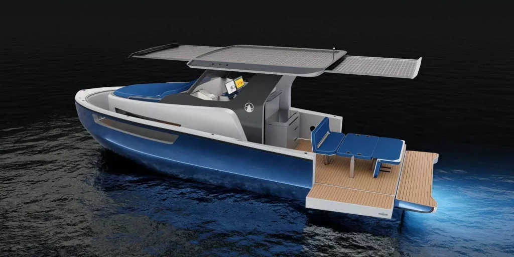 Tesla BIG R30 barco eléctrico. Imagen trasera.