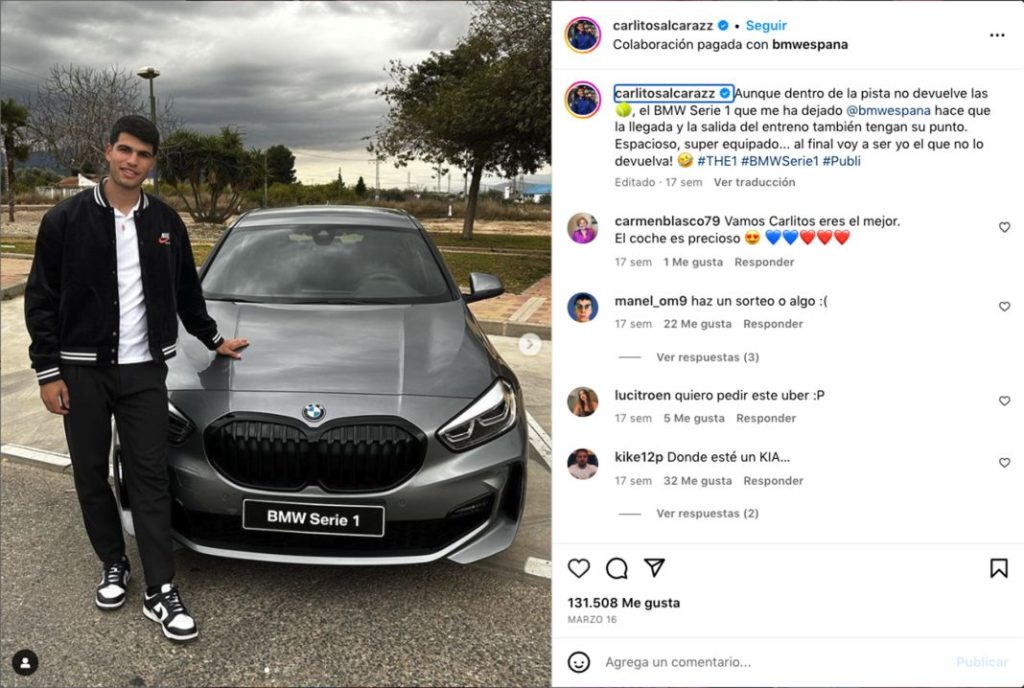 Este es el coche que conduce Carlos Alcaraz 1 Motor16 Carlos Alcaraz Instagram BMW Serie 1 Motor16