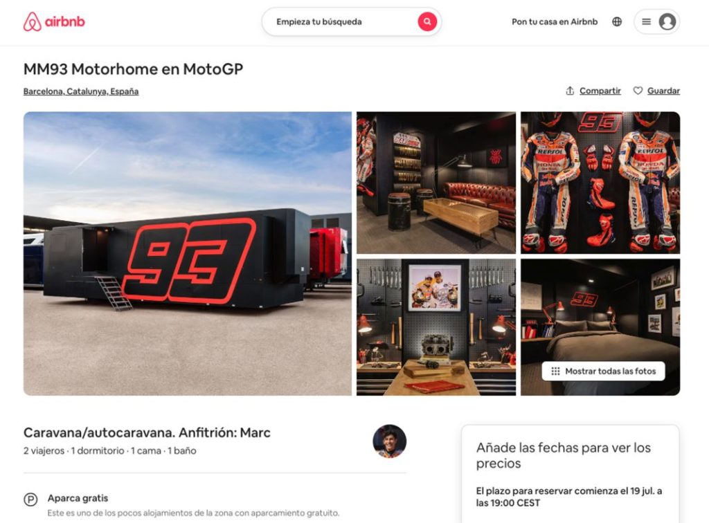 Marc Márquez alquila desde hoy su motorhome en Airbnb 1 Motor16 Así se anuncia el alquiler del Motorhome de Marc Márquez en Airbnb.