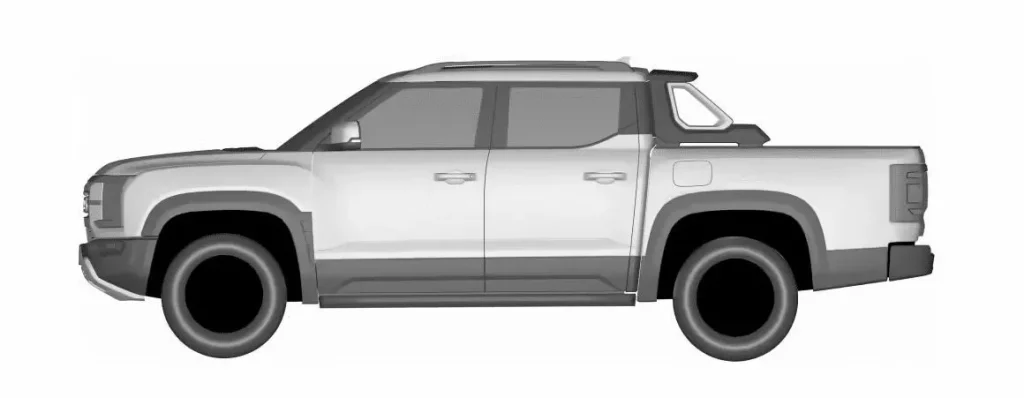 BYD lanzará un pick-up '0 emisiones' y más potente que un Ranger Raptor 2 Motor16 2023 BYD Pick-Up EV Patente. Imagen lateral.
