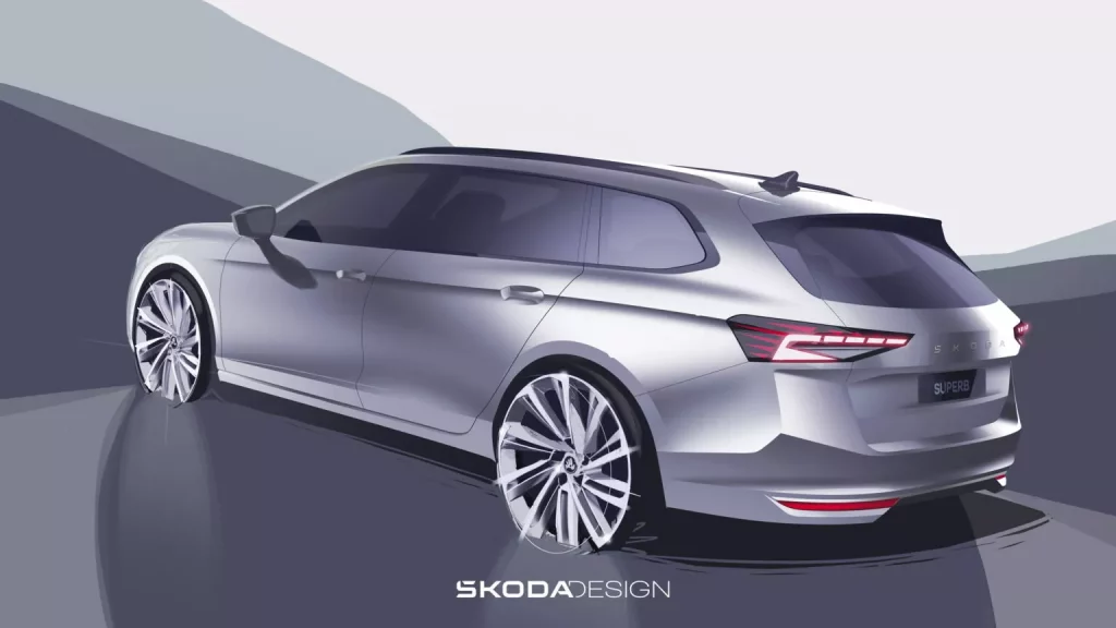 Skoda Superb: La próxima vez que lo veas será en carne y hueso 2 Motor16 2023 Skoda Superb Bocetos. Imagen trasera.