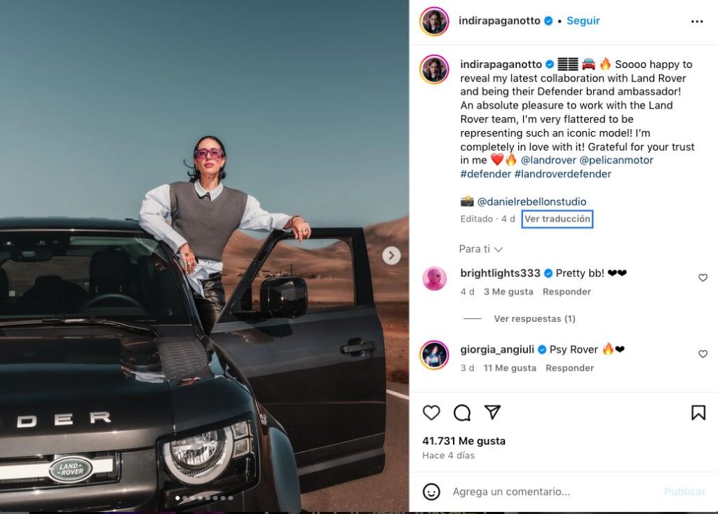 El coche que conduce la conocida DJ Indira Paganotto 3 Motor16 INSTAGRAM INDIRA PAGANOTTO Defender Motor16