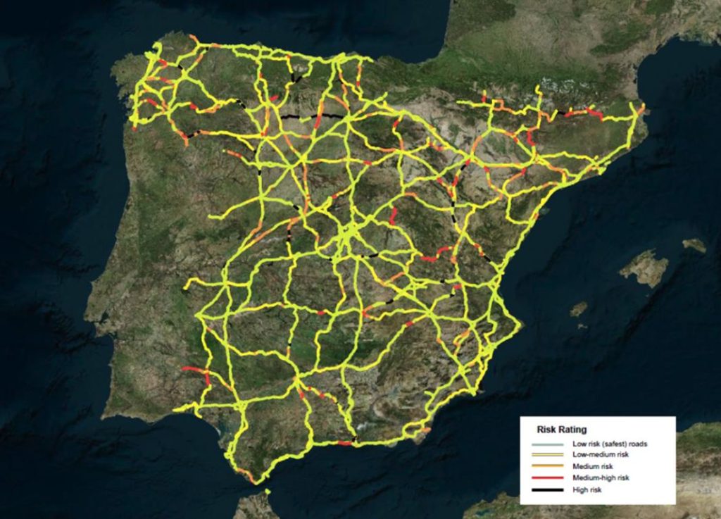 Estas son las carreteras más peligrosas de España: el 8% de la red tiene un riesgo elevado 131 Motor16 mapa peligrosidad carreteras race 2024 Motor16