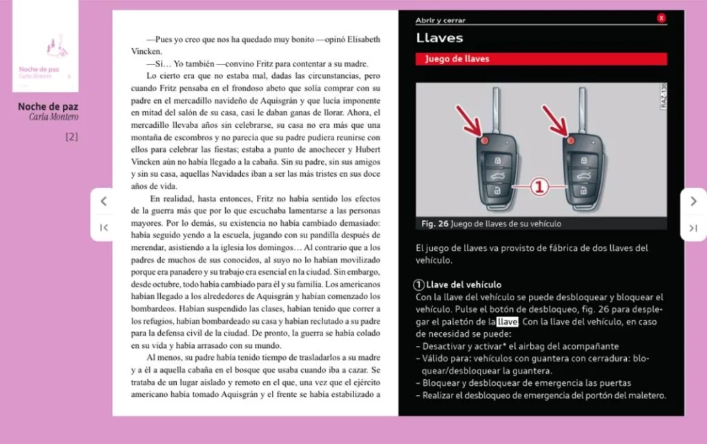 Pinchando en cada palabra clave se puede 'viajar' al manual de Audi.