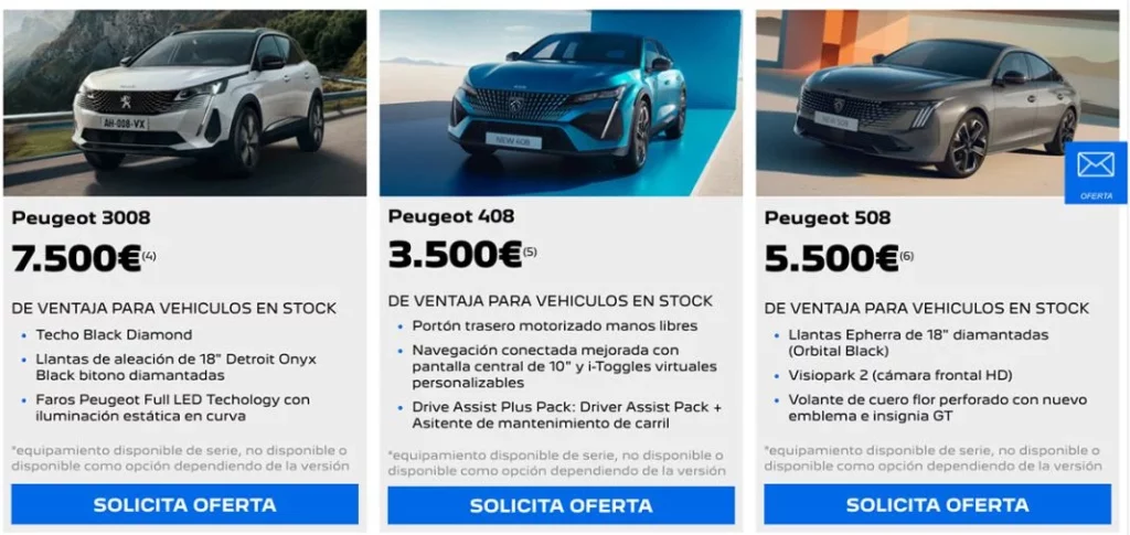 Algunas de las ofertas de la jornada de puertas abiertas de Peugeot.