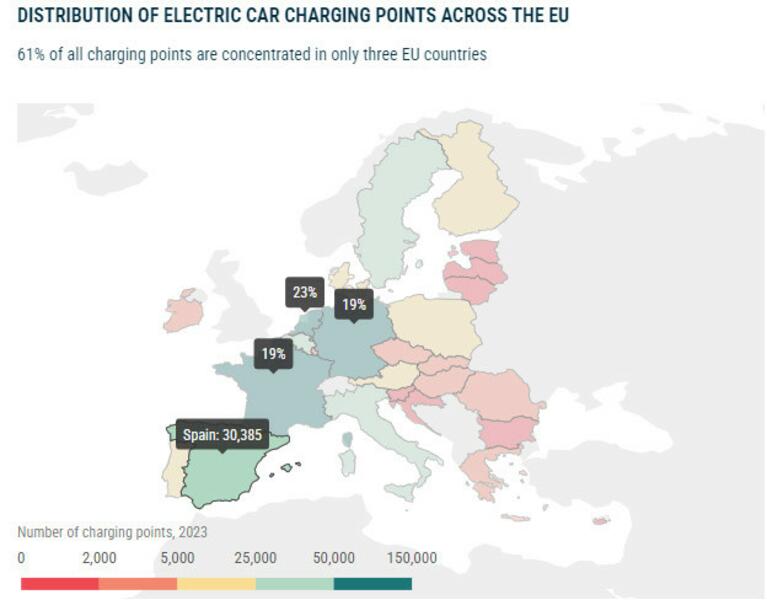 Digan lo que digan, España se cuela en el 'top ten' de los países con más puntos de recarga 1 Motor16 2024 España. Mapa recarga. Cargadores. Imagen.