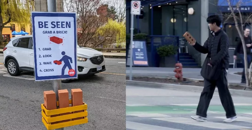 Desde Vancouver llega a Madrid esta 'moda' para que los coches siempre paren en un paso de peatones y que se hizo viral 53 Motor16 Vancouver Canada brick ladrillo peatones Motor16