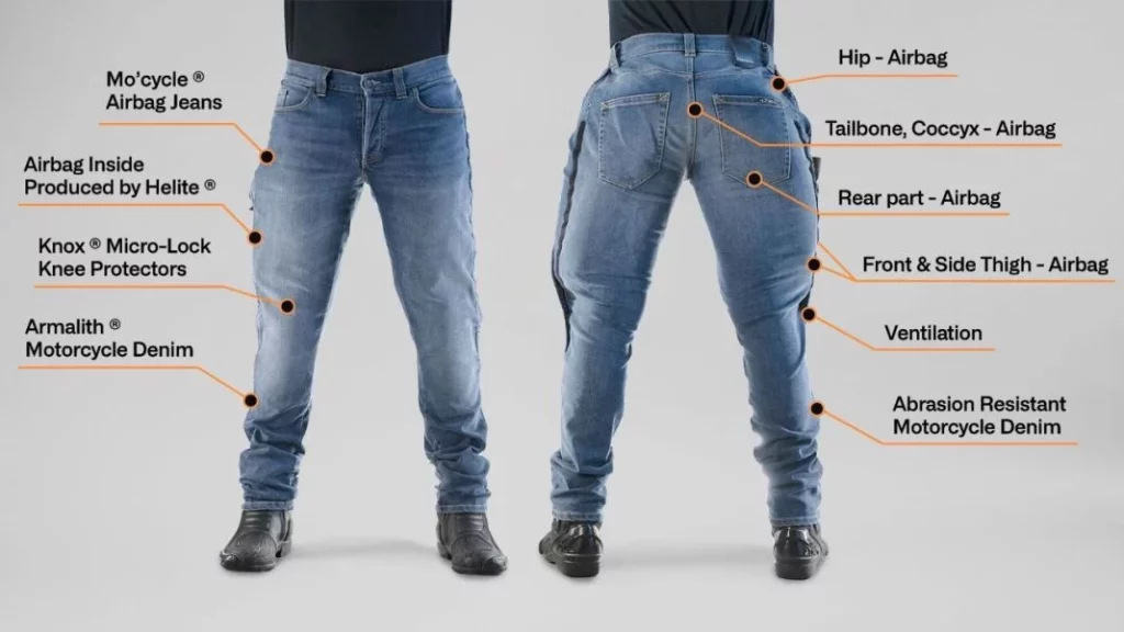 Así funcionan estos revolucionarios pantalones con airbag para motoristas 1 Motor16 ¿Qué materiales se utilizaron y cómo se confeccionan estos pantalones con airbag?