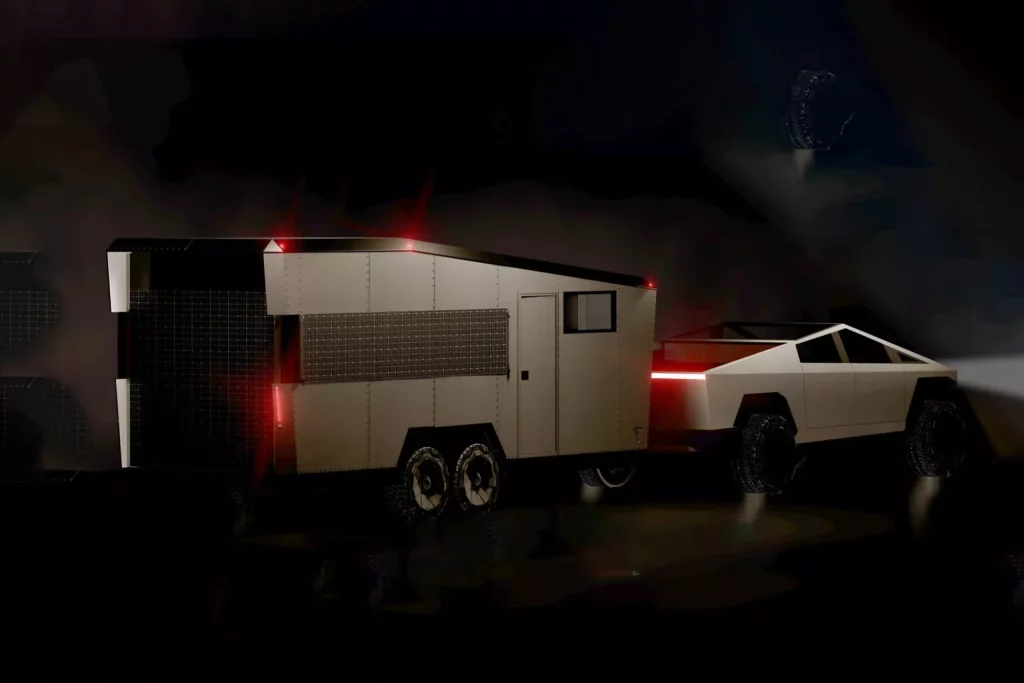 2024 Tesla Cybertruck. CiberTrailer. Living Vehicle. Imagen lateral.