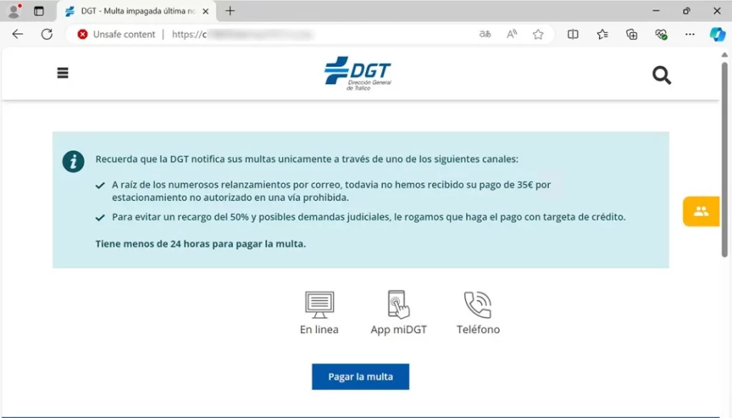 Los ciberdelincuentes vuelven a la carga: el mensaje de la DGT con el que te hackearán la cuenta 3 Motor16 El aspecto de la página web a la que llevan a la víctima tiene los logos y la imagen de la DGT.