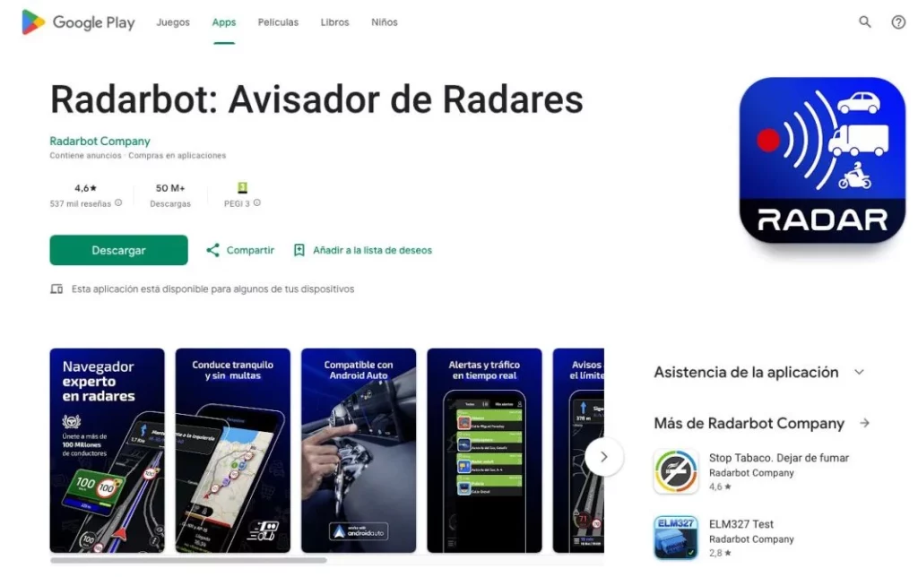 Sin duda alguna es la mejor app de radares fijos, móviles, de tramo… Y 100% legal 63 Motor16 Radarbot App Google Play Motor16