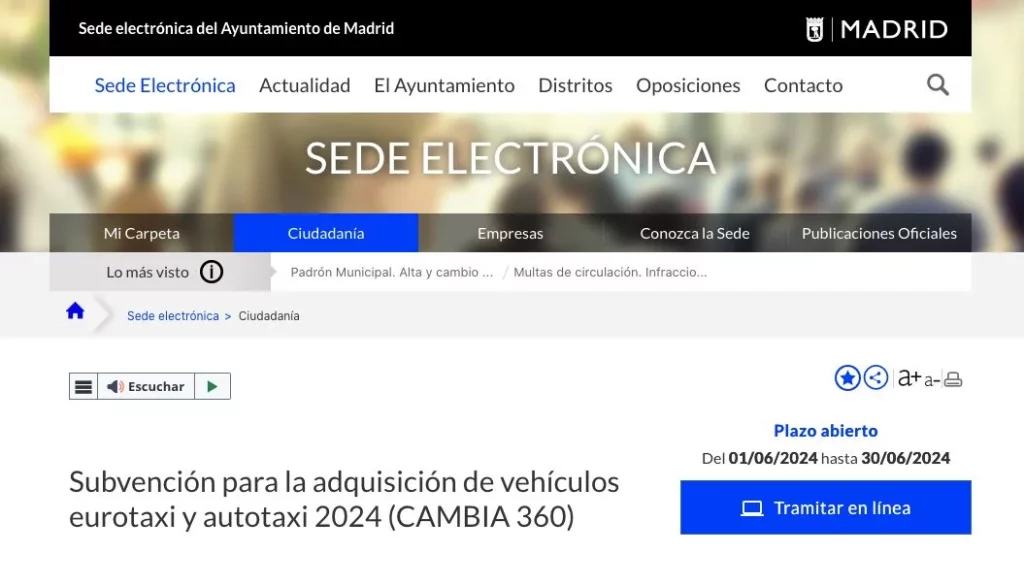 Sede electronica Ayuntamiento Madrid ayuda taxi copia Motor16