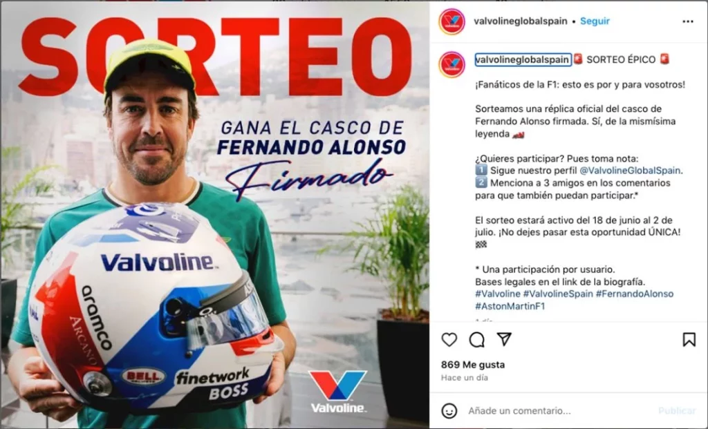 sorteo casco Alonso Valvoline Motor16