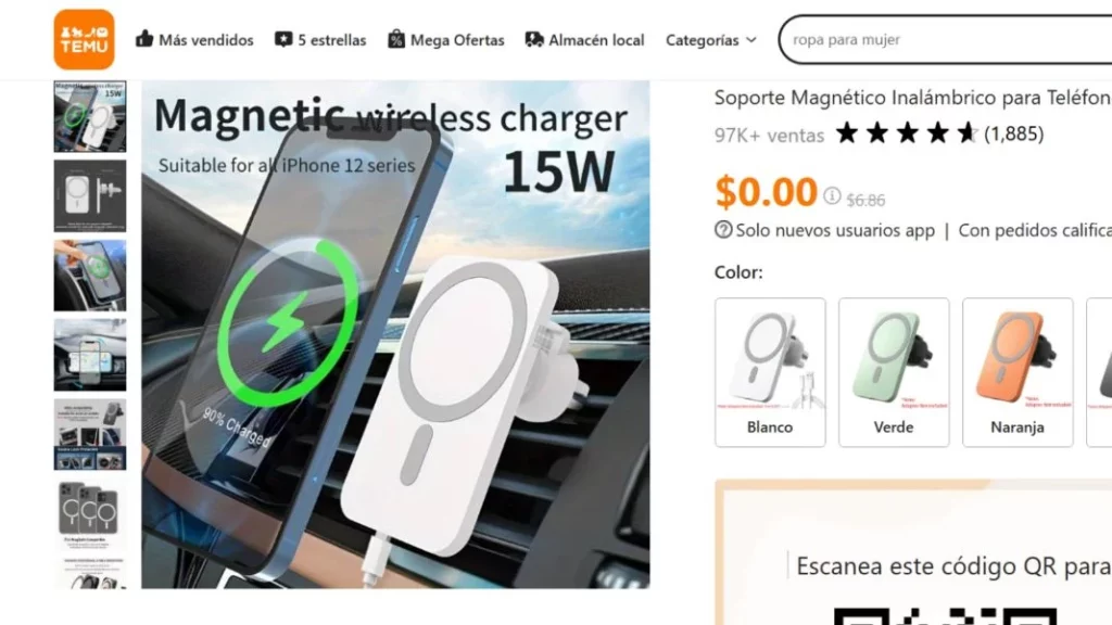 El soporte con MagSafe y cargador para tu teléfono lo tienes en Temu por 0 euros 1 Motor16 El precio de MagSafe es lo más destacado