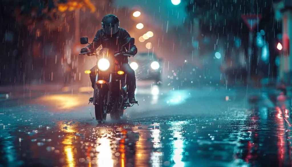 Motorista circulando con lluvia