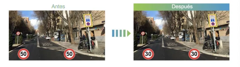 Límite de velocidad en vías urbanas con dos carriles para cada sentido