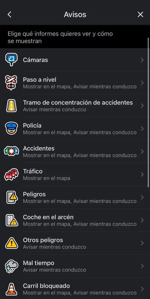 Avisos de Waze