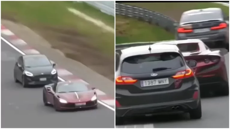 Un Ford Fiesta dando largas a un Ferrari F8 en Nürburgring: La clave está en su matrícula