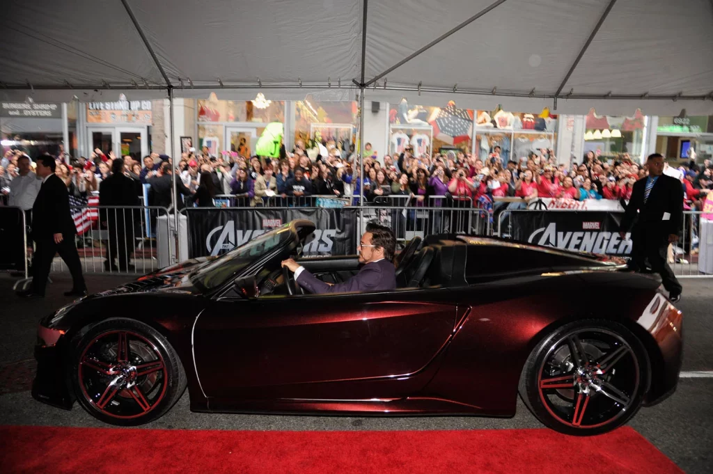 Actor Robert Downey Jr. arrives at Marvels The Avengers in Acura created sports car 3 source Motor16