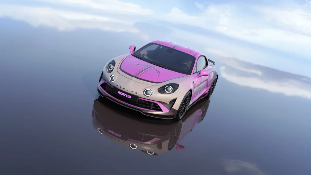 Alpine se inspira en los eSports para crear la decoración de este sorprendente A110 1 Motor16 2025 Alpine A110 GTS X Gentle Mates. Imagen delantera.