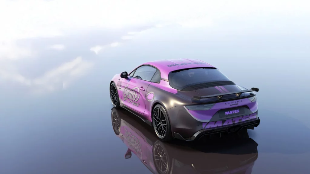 Alpine se inspira en los eSports para crear la decoración de este sorprendente A110 2 Motor16 2025 Alpine A110 GTS X Gentle Mates. Imagen trasera.