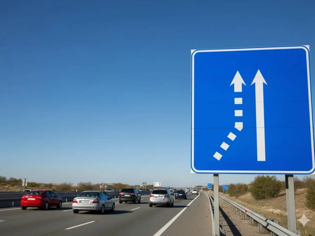 DGT señal confluencia carril en carretera autovía