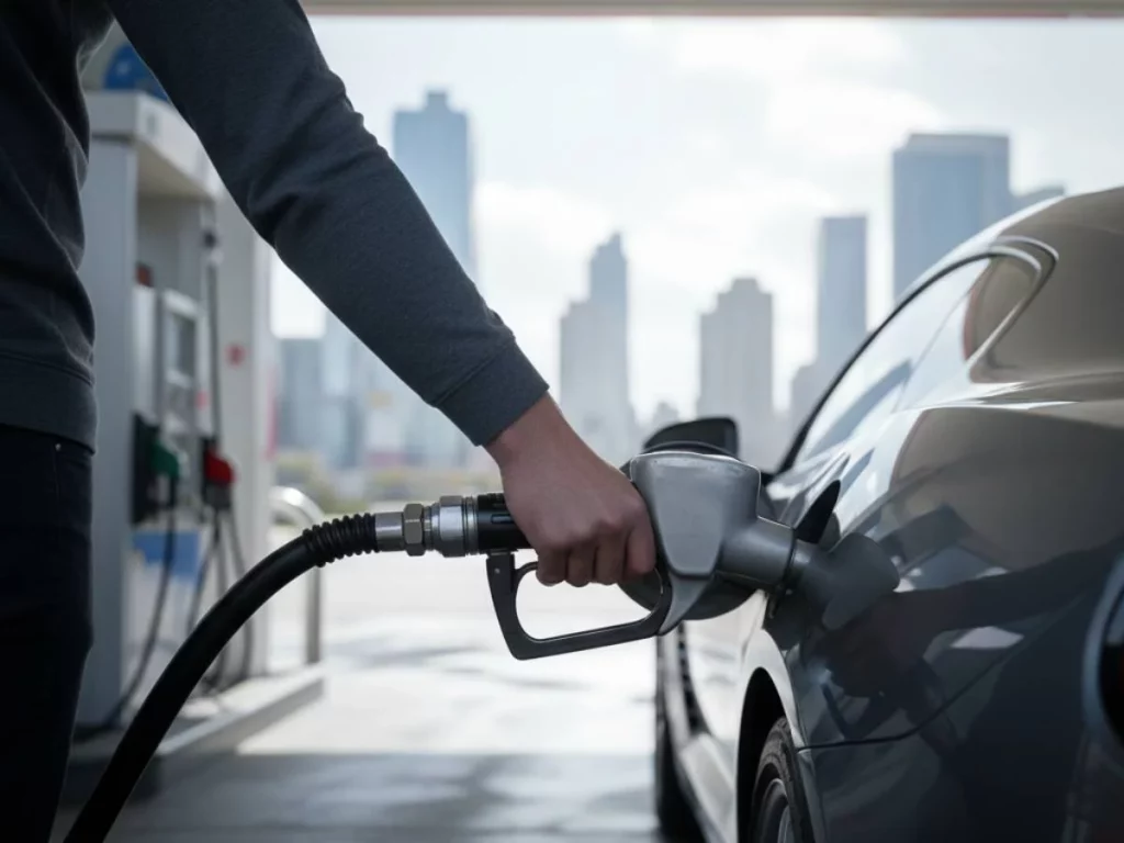 Mano echa gasolina 98 a coche moderno