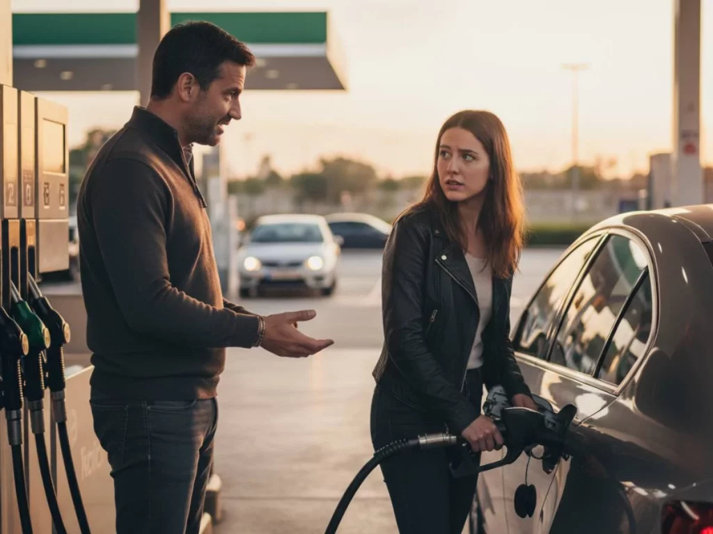 El timo de los 5 euros en gasolineras: por qué es la estafa más frecuente y el truco para no caer 2 Motor16 timo gasolinera hombre ofrece billete 5 euros mujer