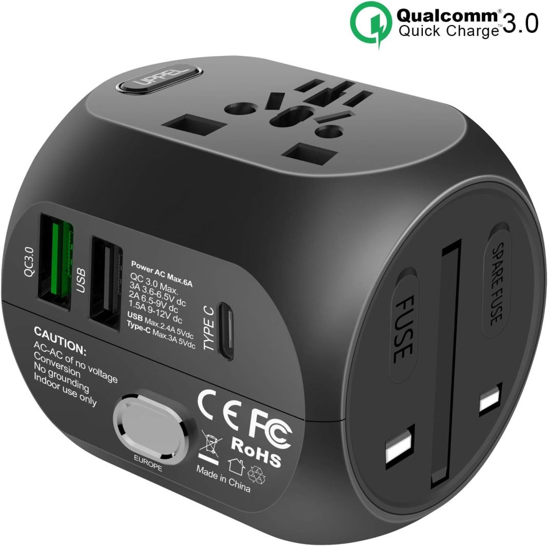  Adaptador de enchufe de EE.UU. a Reino Unido, convertidor de  viaje tipo G de TESSAN con 3 cargadores USB (1 puerto USB C), adaptador de  corriente de 4 salidas eléctricas para