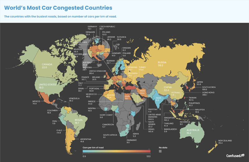Mapa de los países más estresantes para conducir