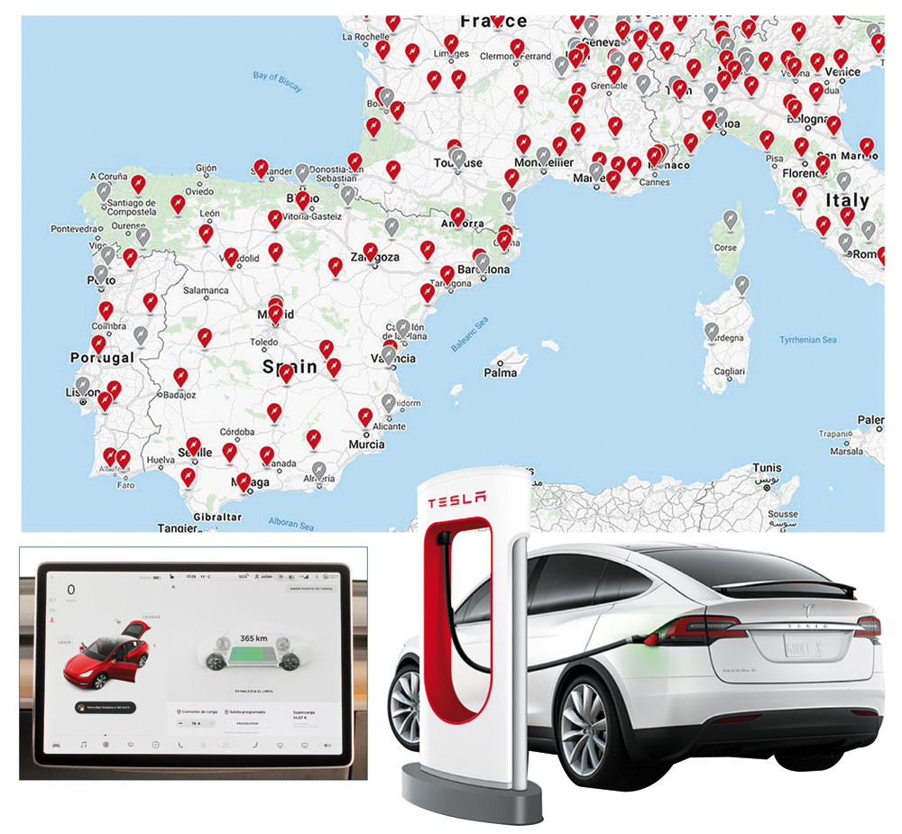 Por España, a día de hoy, hay 41 estaciones de recarga Tesla, con más de 400 cargadores, muchos V3, los que suministran hasta 250 kW de potencia.