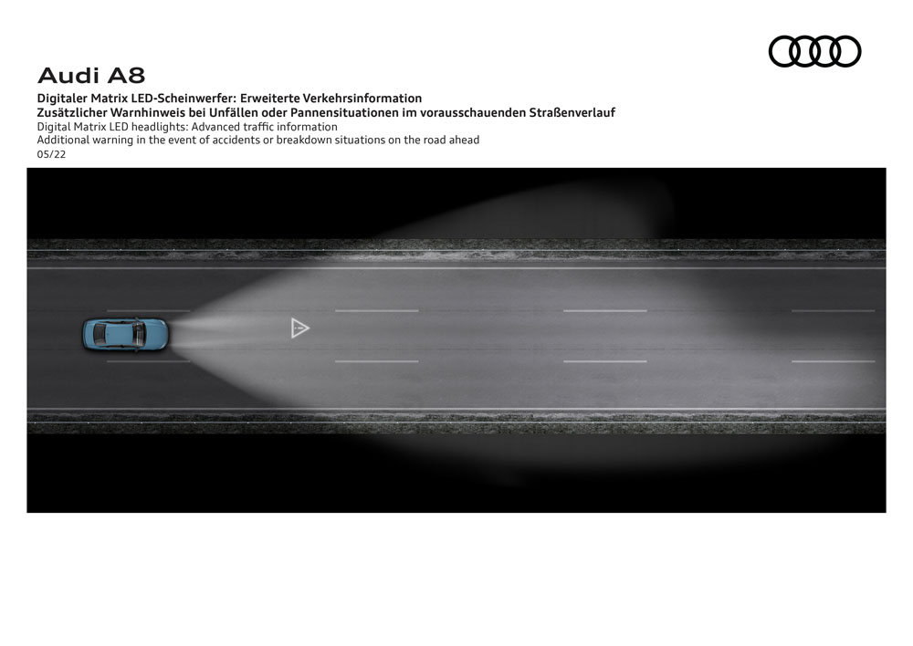 Proyección asfalto faros Matrix LED digital de Audi.